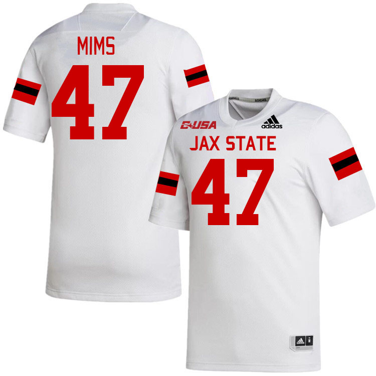 #47 Corbet Mims Jacksonville State Gamecocks College Football Jerseys Stitched-White